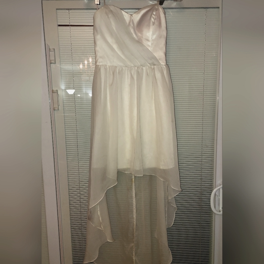 Strapless sheer high low dress white